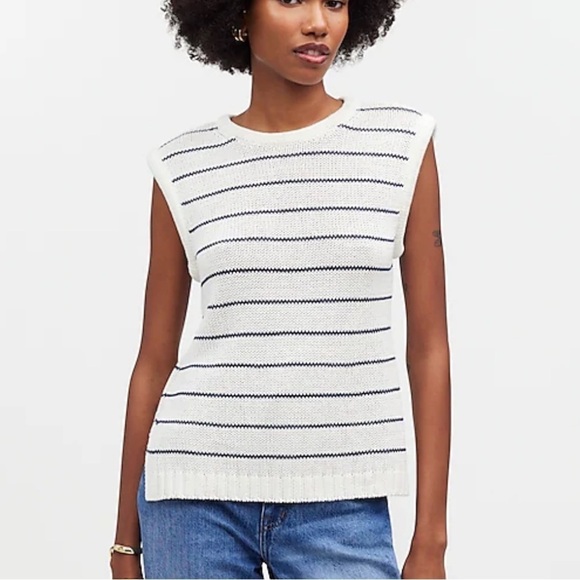 Madewell  Puff-Trim Sweater Vest in Stripe - Picture 1 of 7